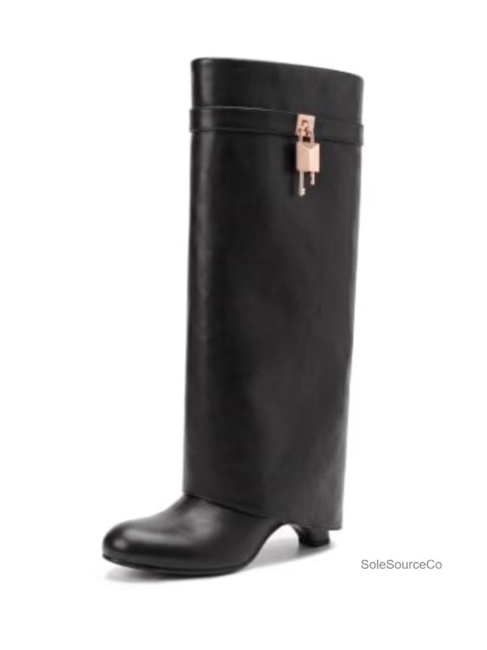Women's Faux Leather Fold Over Knee High Boots with Wedge Heel